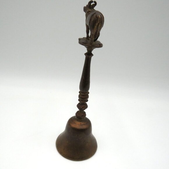 Vintage Indian 7" Cast Metal Brass Temple Bell Braham Bull Finial Ornate Handle - Picture 2 of 10